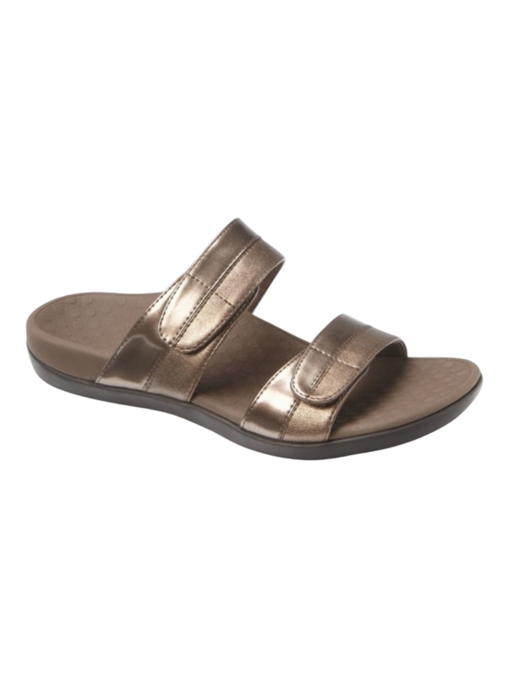 Vionic Brown Strappy Sandals Slip On Slides Metallic Flat Arch Support Women's 8